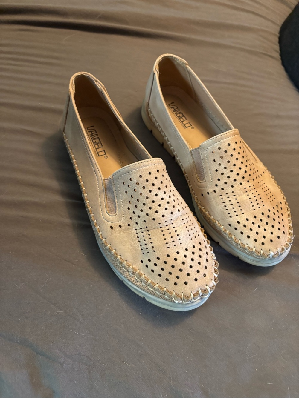 Valengeo Perforated Slip-On Loafers in Tan